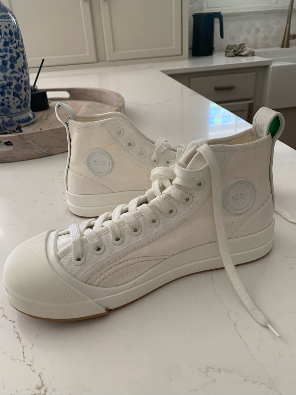 Bottega Veneta White Vulcan High-Top Canvas casual board shoes Sneakers Size 41